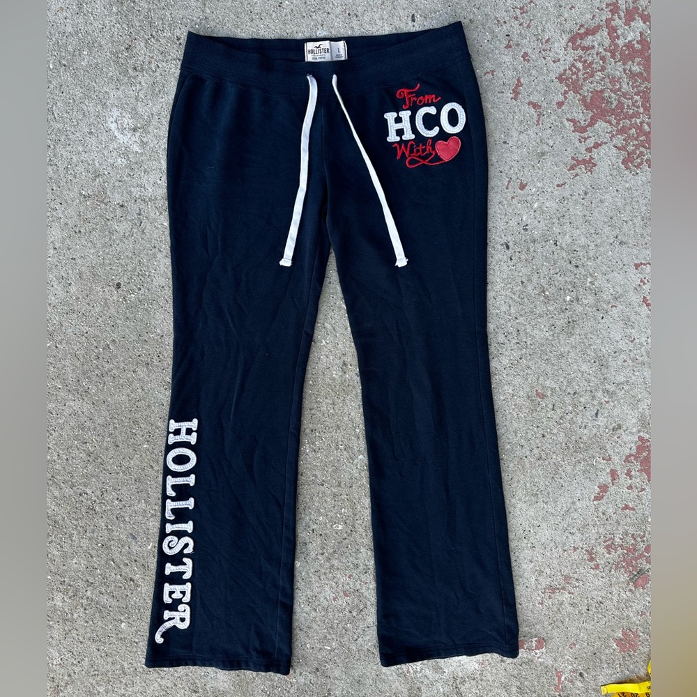 VTG Hollister Flare Sweatpants Navy Blue Drawstring Jogger Low Rise 00s Y2K Sz L
